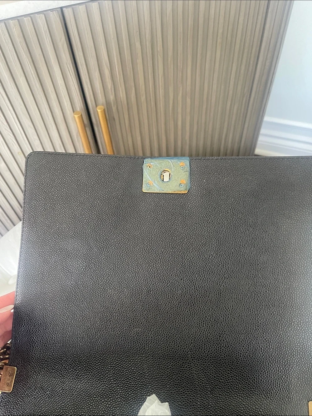 CHANEL Black Quilted Caviar Leather Boy Chanel Bag with Gold Hardware